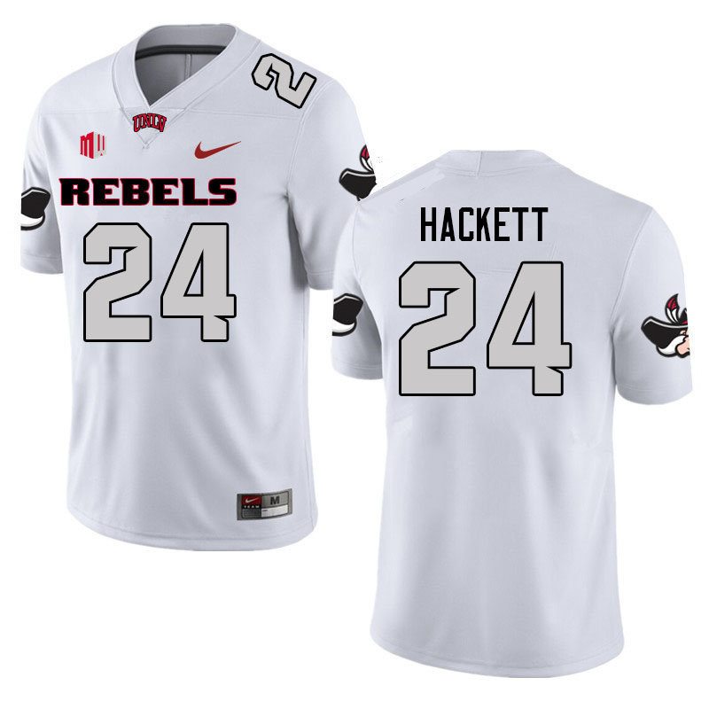 Men #24 Isaiah Hackett UNLV Rebels College Football Jerseys Stitched Sale-White - Click Image to Close